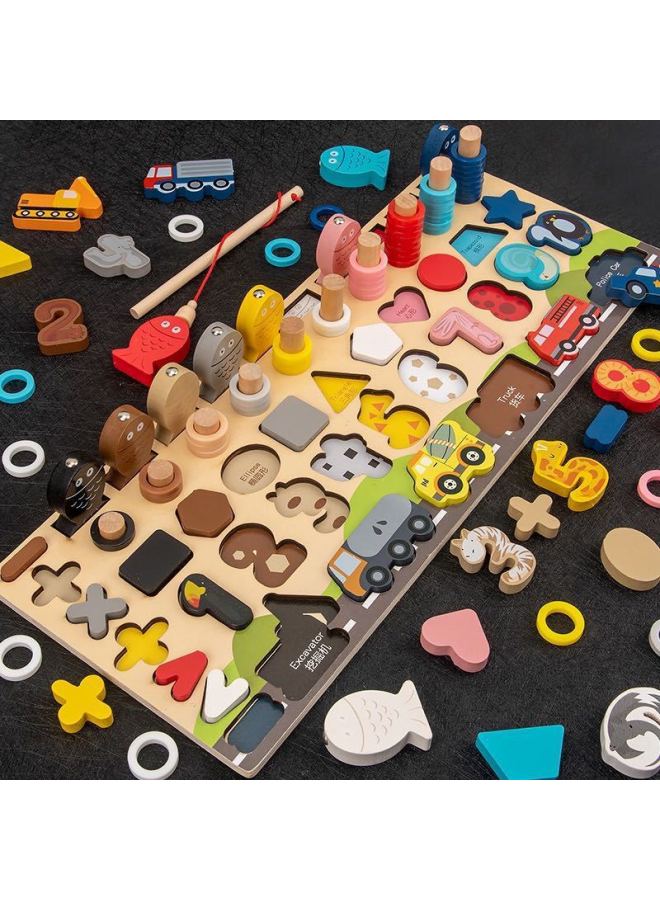 Children's Digital Alphabet Shape Cognitive Pairing Edition Three-dimensional Puzzle Logarithmic Board Educational Early Education Wooden Toys Wholesale-Color:Traffic Logarithm Board C - Image 5